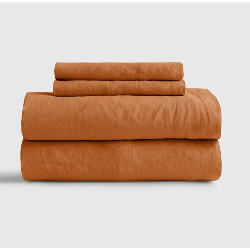 Quince European Linen Sheet Set Twin XL Terracotta 3 Piece 100% Linen/Flax
